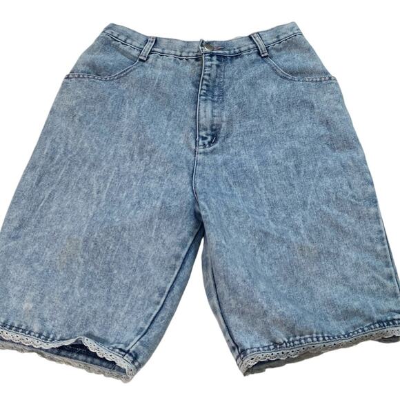 Amilano Pants - Vintage 80s Amilano Acid Wash High Waisted Denim 9” Shorts Eyelet Lace Sz 11/12